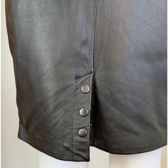 VTG 80s G-III Leather Pencil Skirt 7/8 Black Classic High Waist Back Slit Moto - Picture 5 of 8